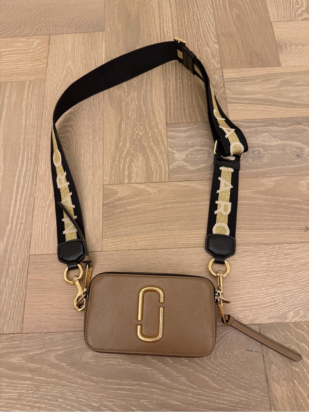 Marc Jacobs Brown Leather Camera Bag with Black Logo Strap